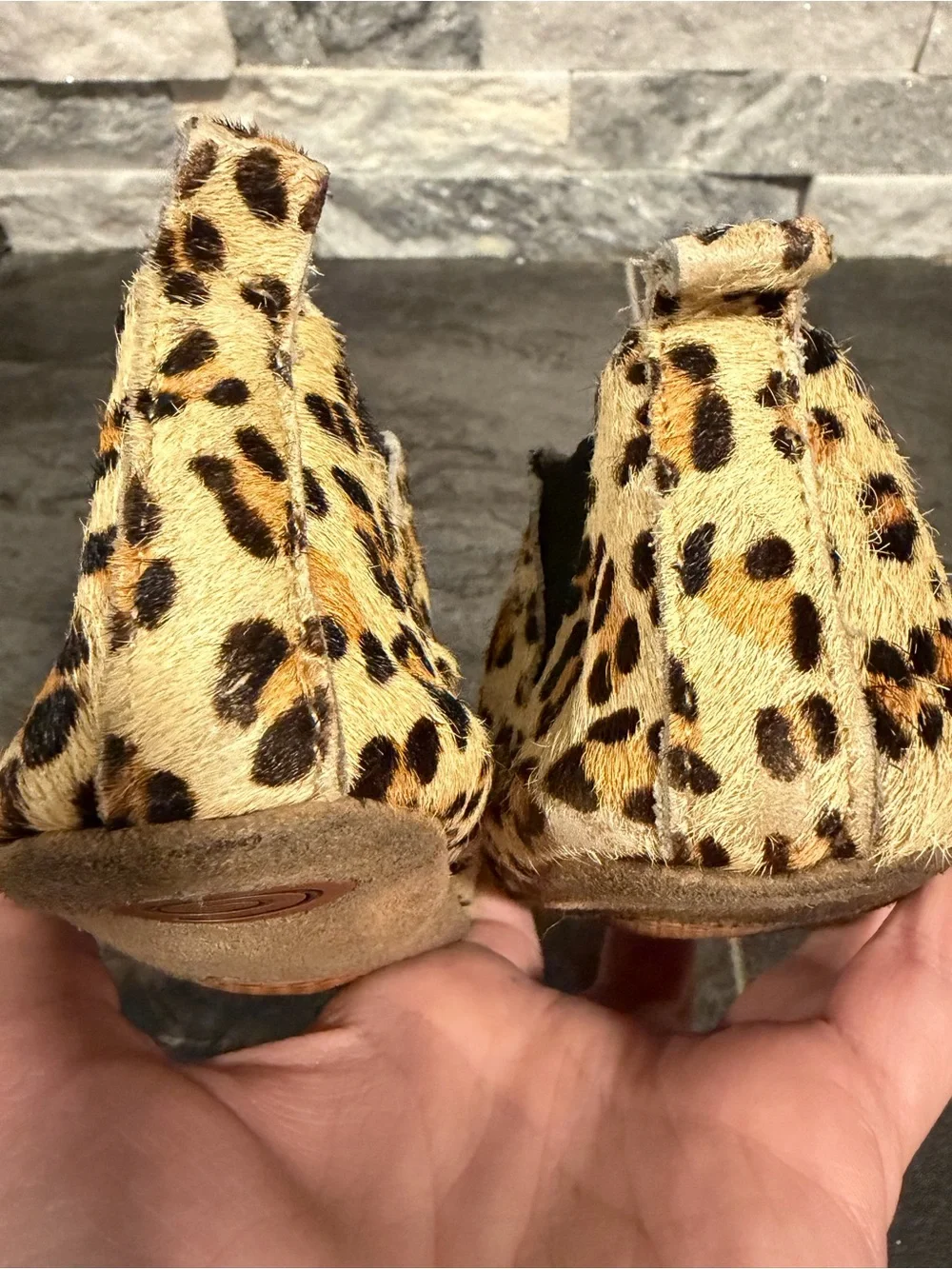 Leopard Print Hair Baby Booties - Tan/Black